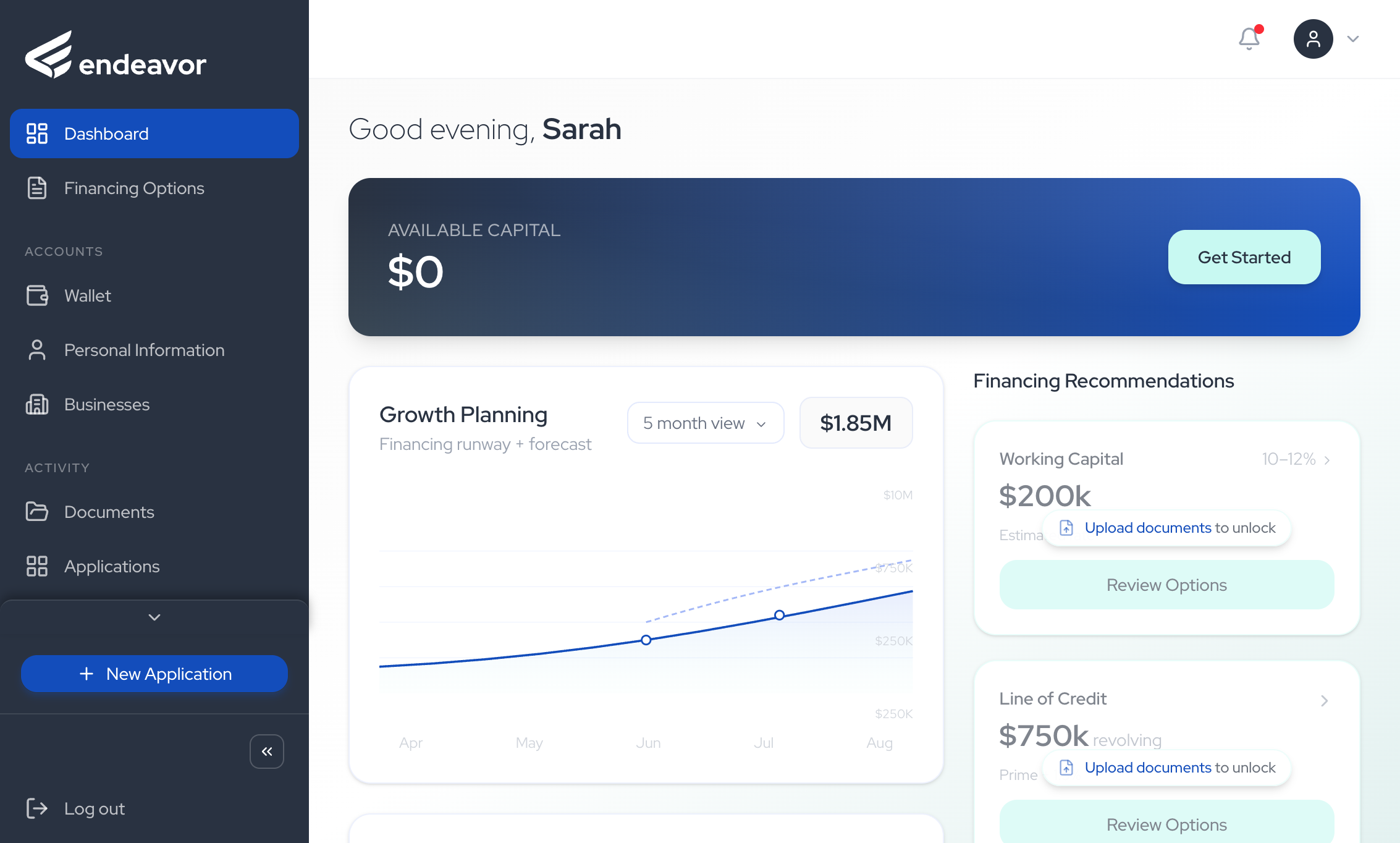 Endeavor borrower dashboard